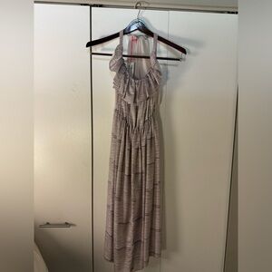 See By Chloe Ruffle Printed Washed Satin Dress